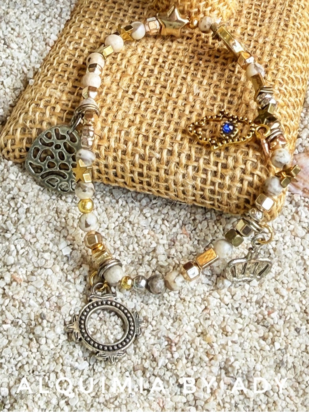 BOHO CHARMS + Dainty picture jasper beaded bracelet